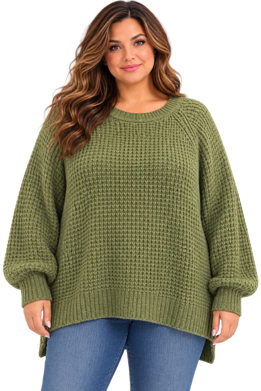 a.n.a a new approach Green Ribbed Knit Crewneck Pullover Sweater Plus 3X